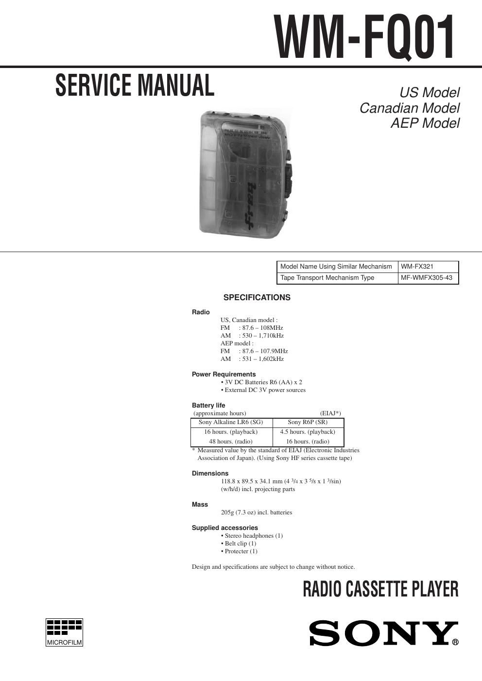 sony wm fq 01 service manual