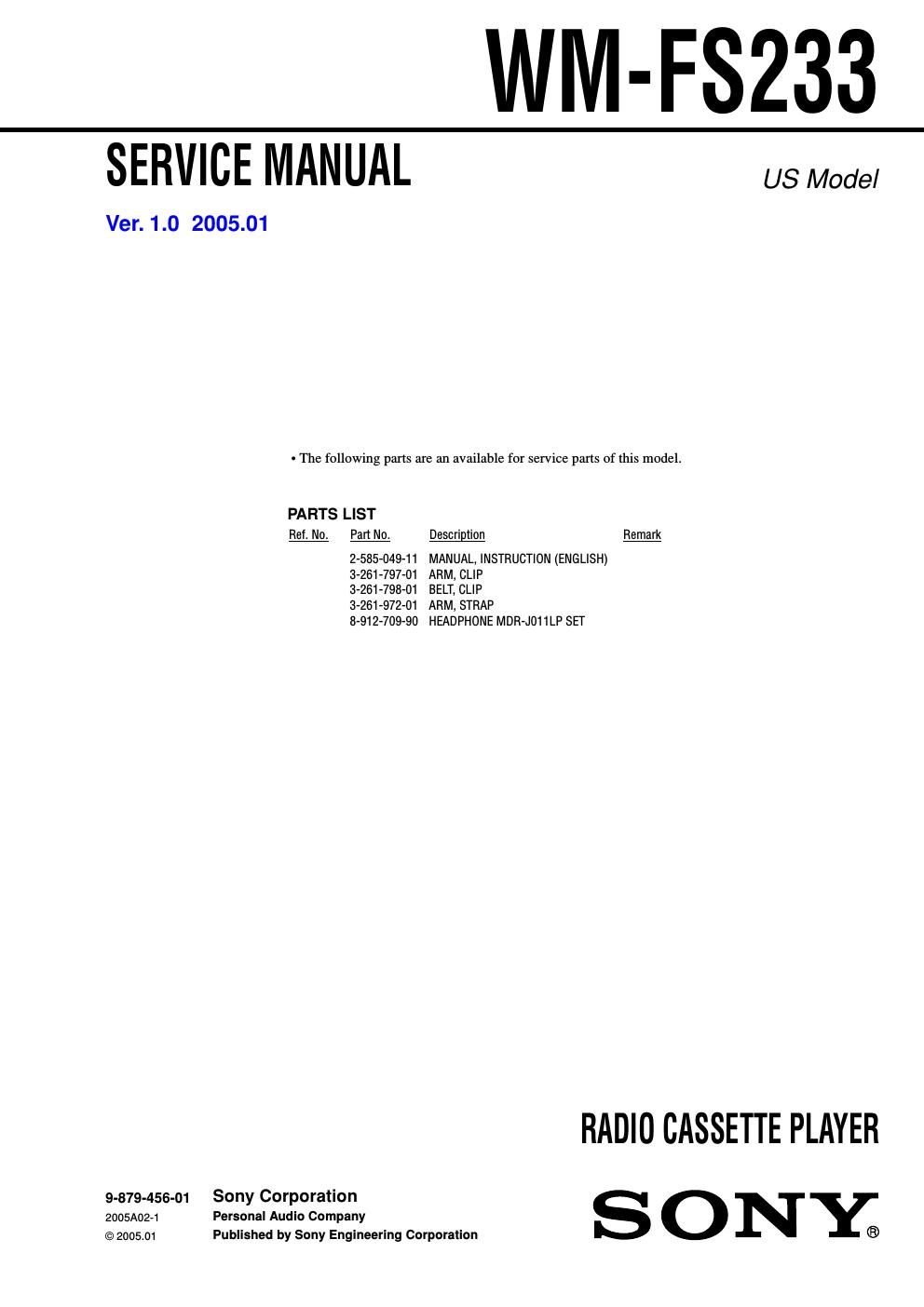 sony wm fs 233 service manual