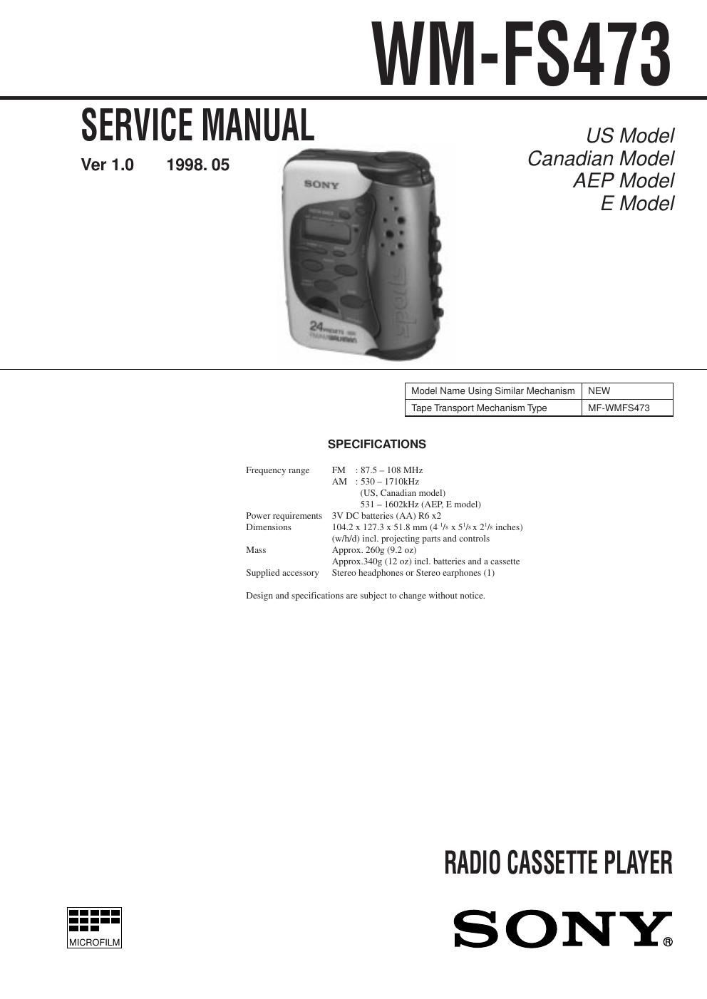 sony wm fs 473 service manual