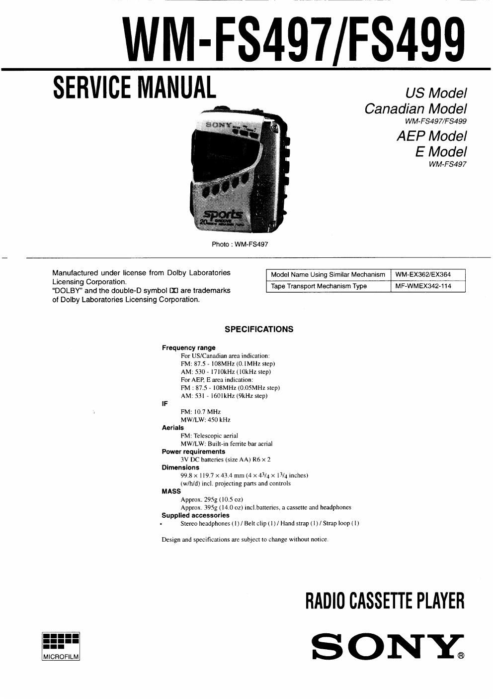 sony wm fs 497 service manual