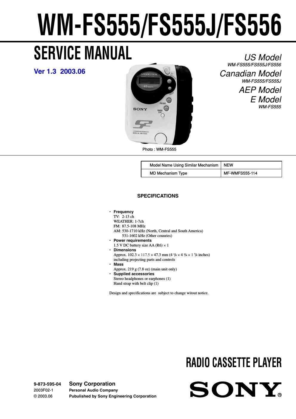 sony wm fs 555 j service manual