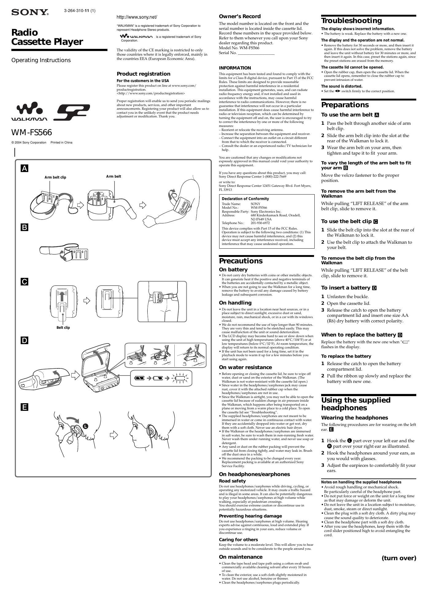 sony wm fs 566 owners manual