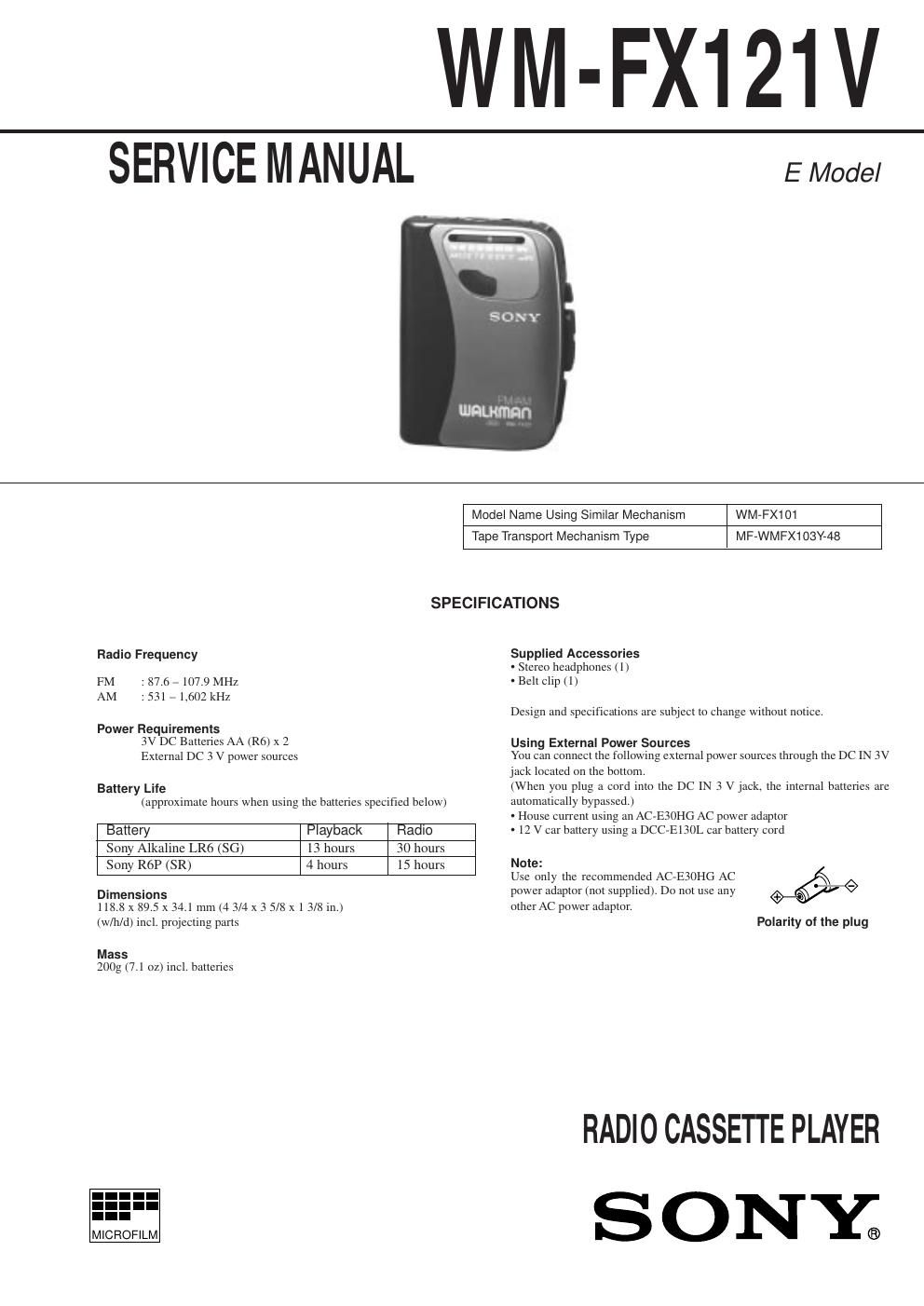 sony wm fx 121 v service manual