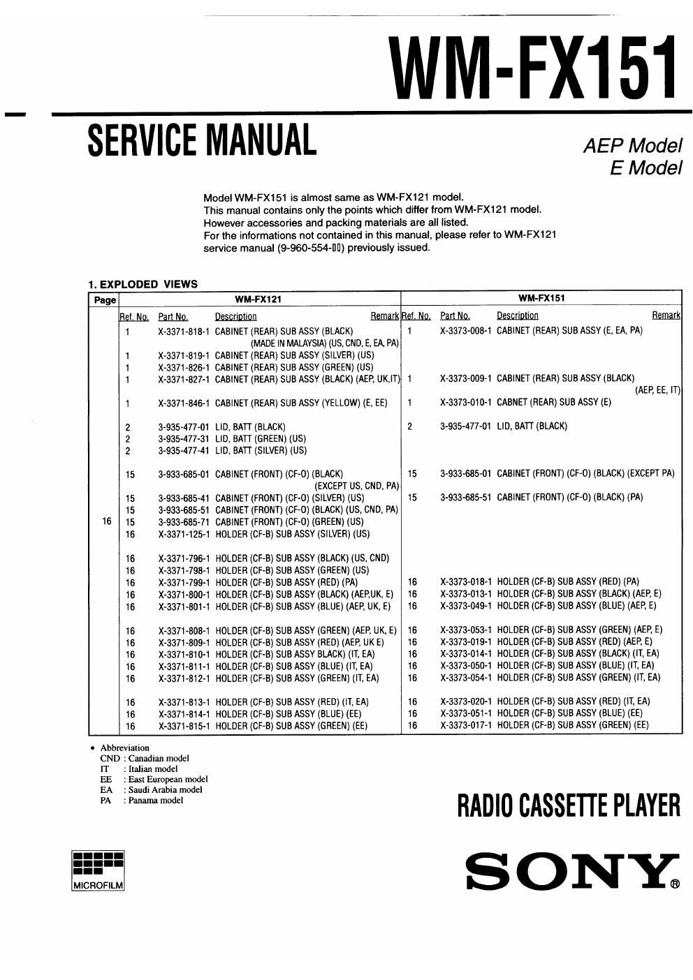 sony wm fx 151 service manual