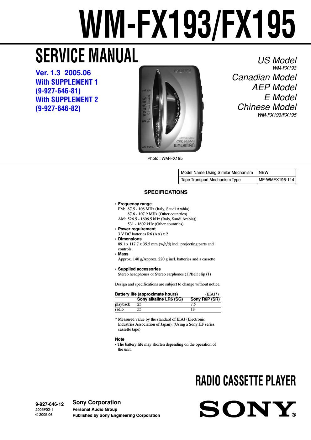 sony wm fx 195 service manual