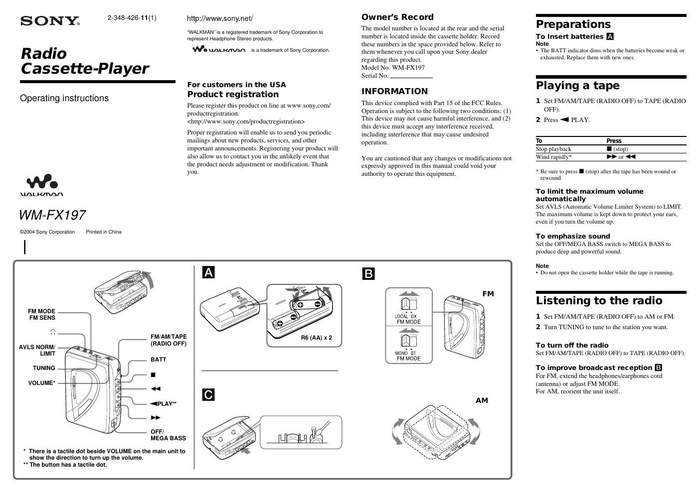 sony wm fx 197 owners manual