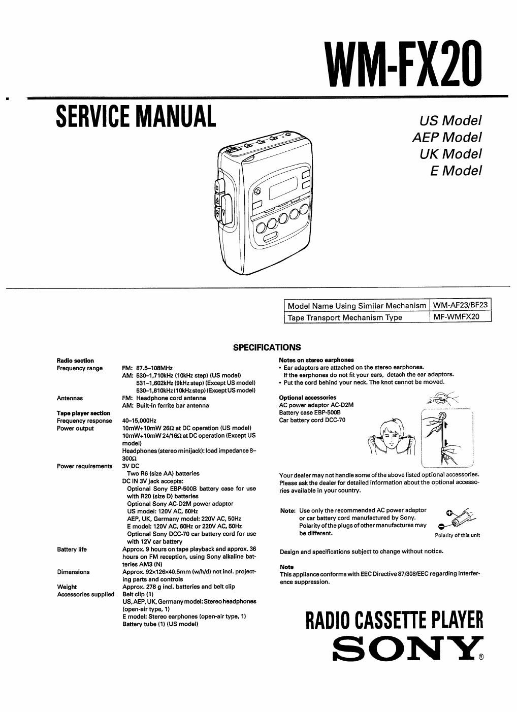 sony wm fx 20 service manual