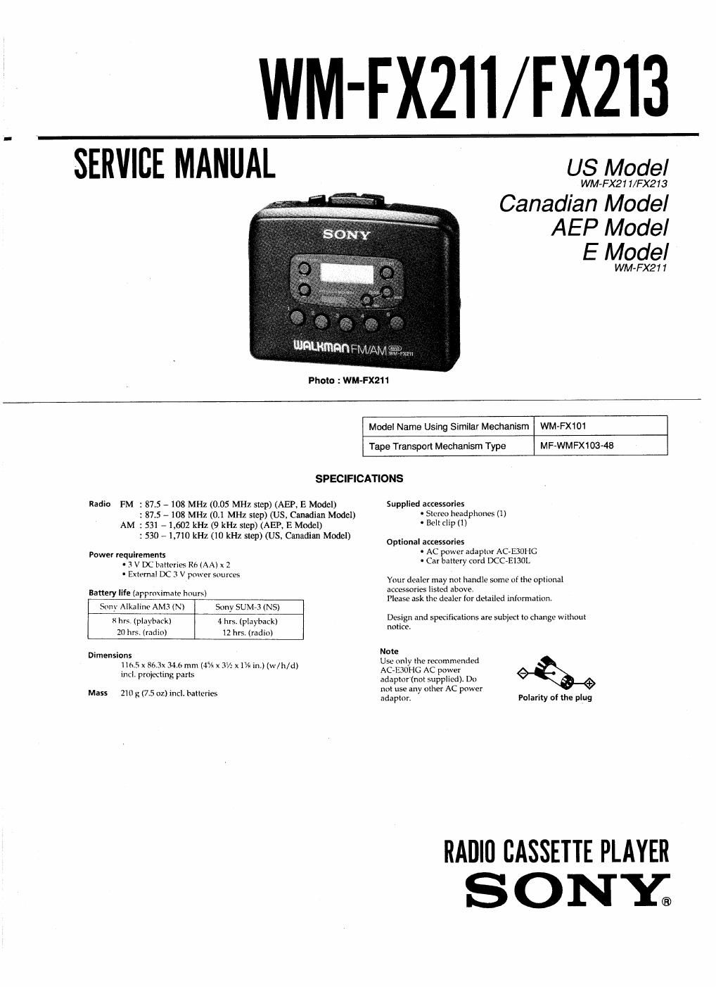 sony wm fx 211 service manual