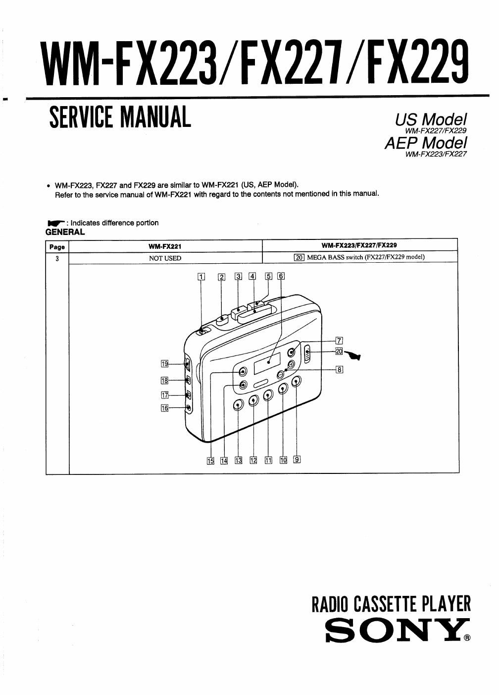 sony wm fx 223 service manual