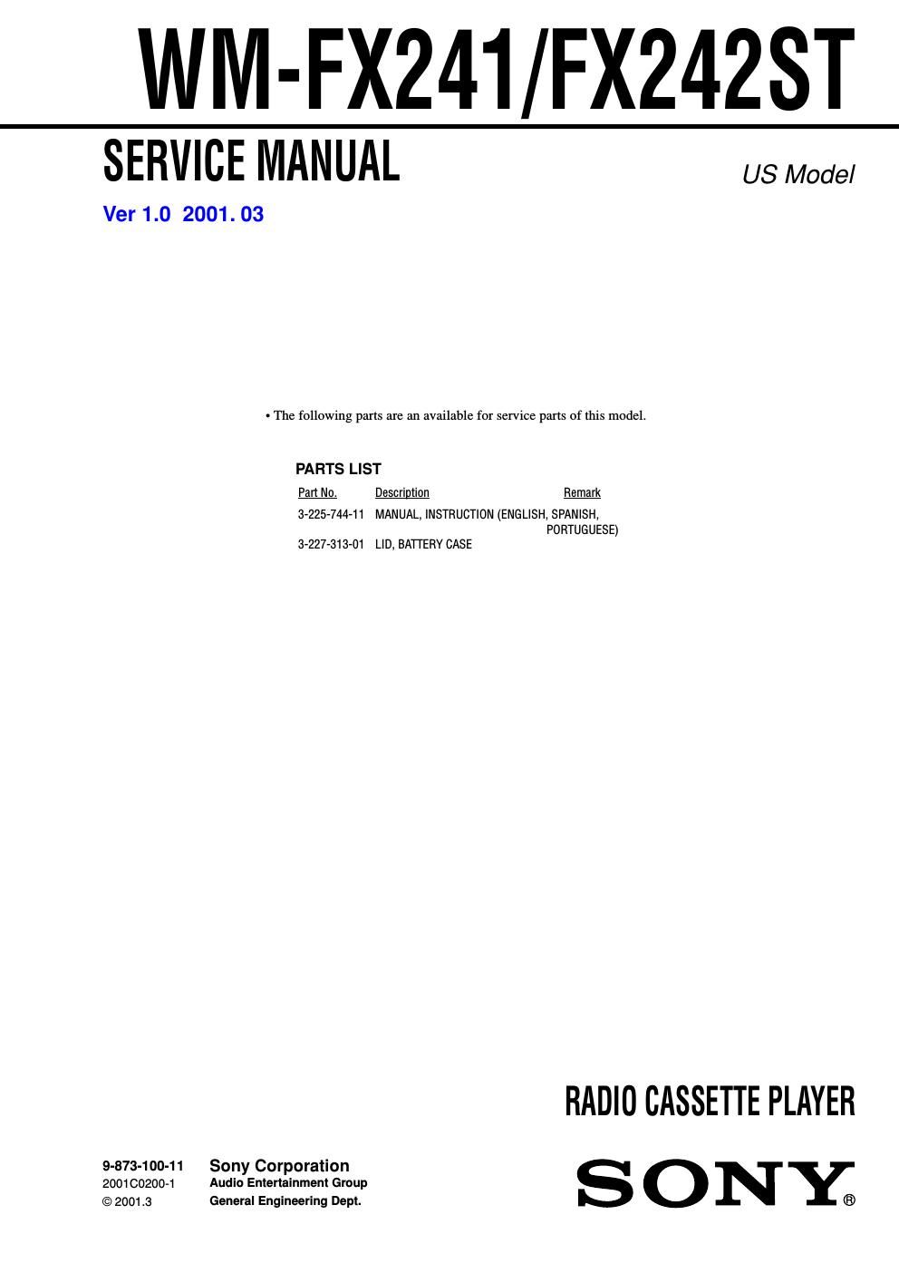 sony wm fx 241 service manual