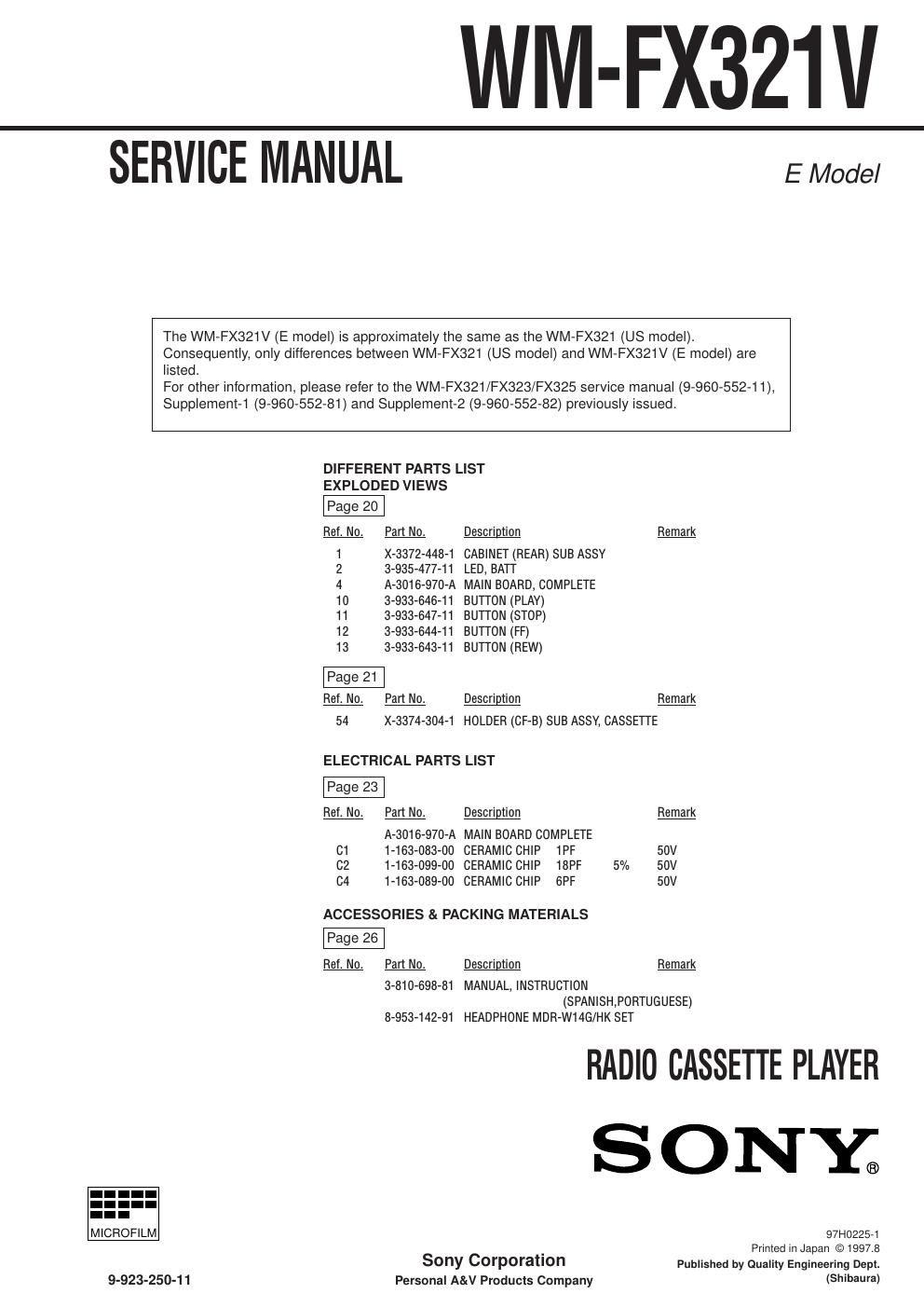 sony wm fx 321 v service manual