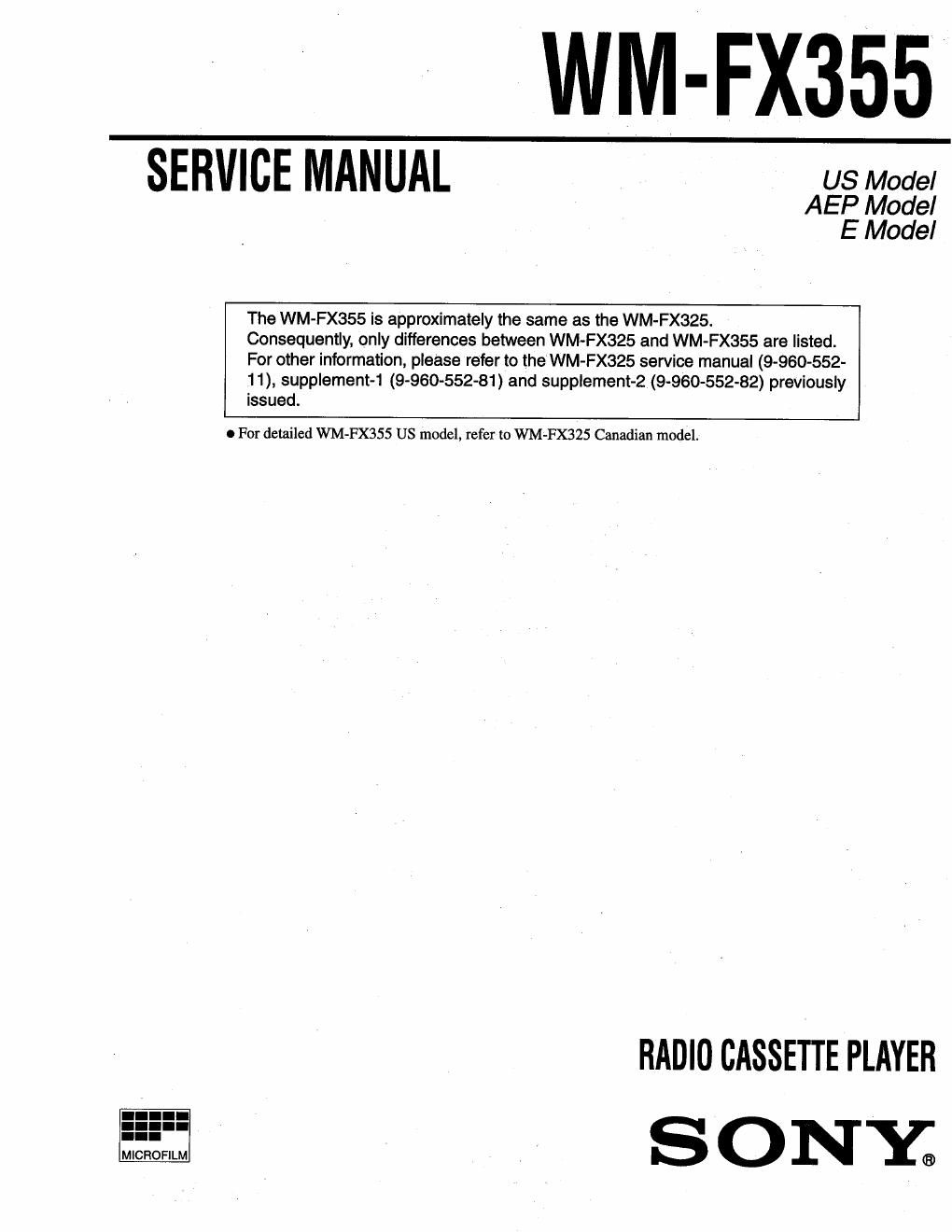 sony wm fx 355 service manual