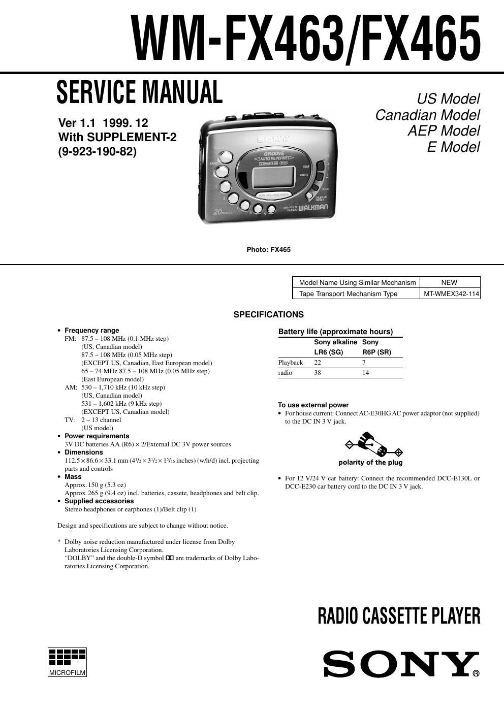 sony wm fx 465 service manual