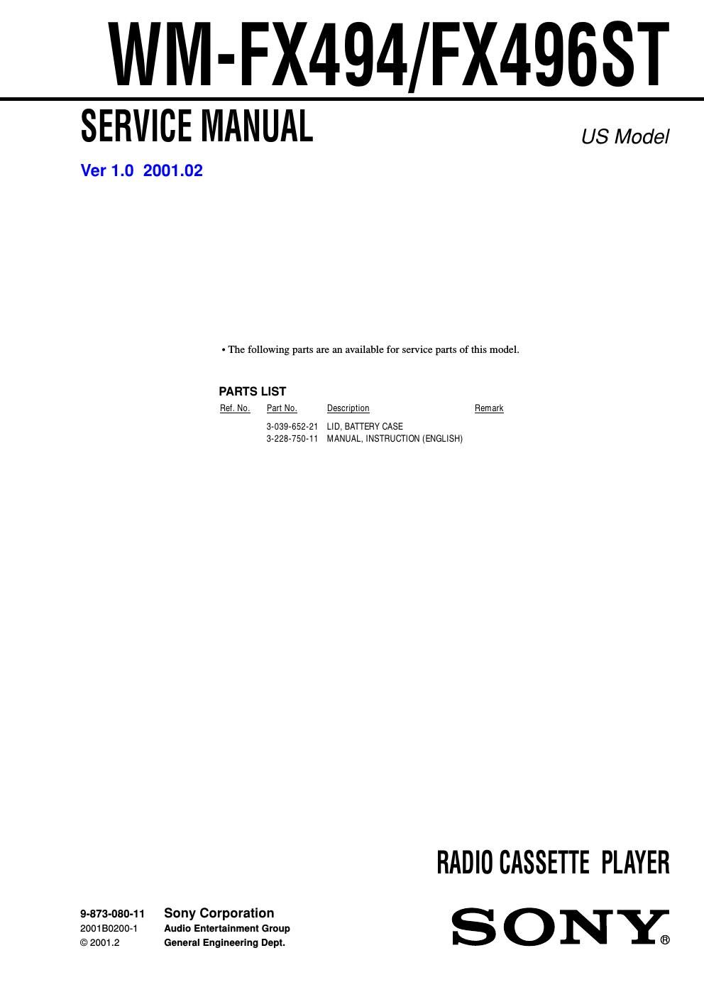 sony wm fx 494 service manual