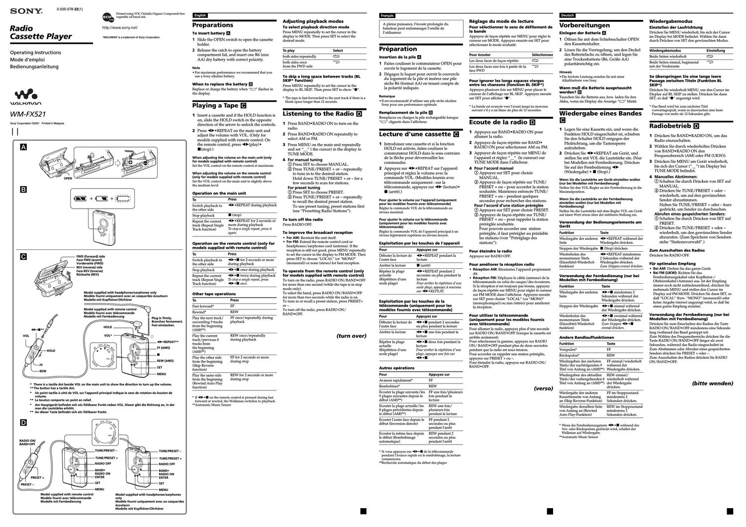 sony wm fx 521 owners manual