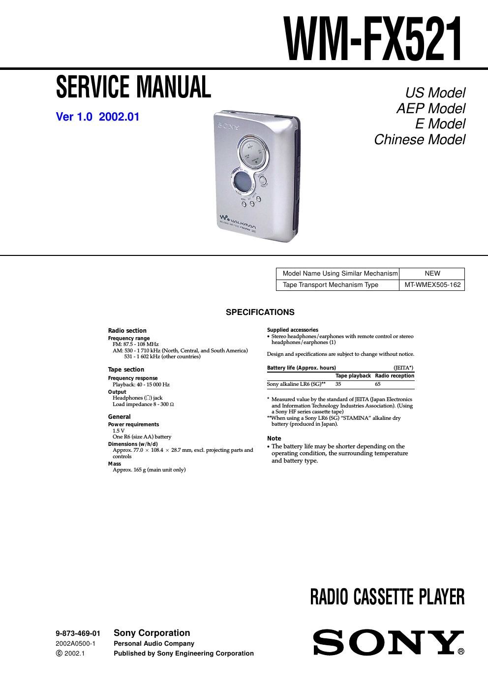 sony wm fx 521 service manual