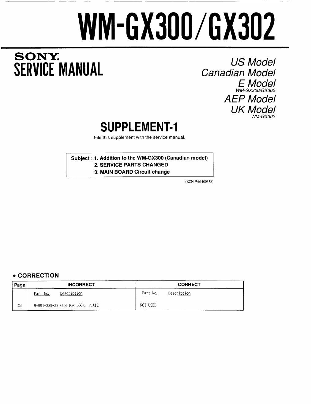 sony wm gx 302 service manual