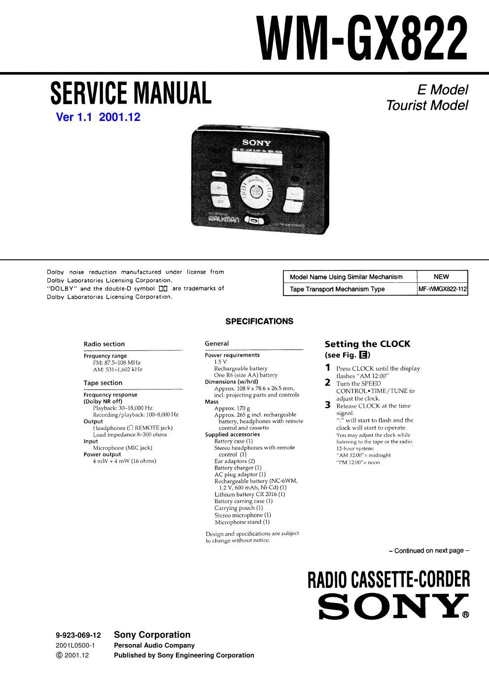 sony wm gx 822 service manual