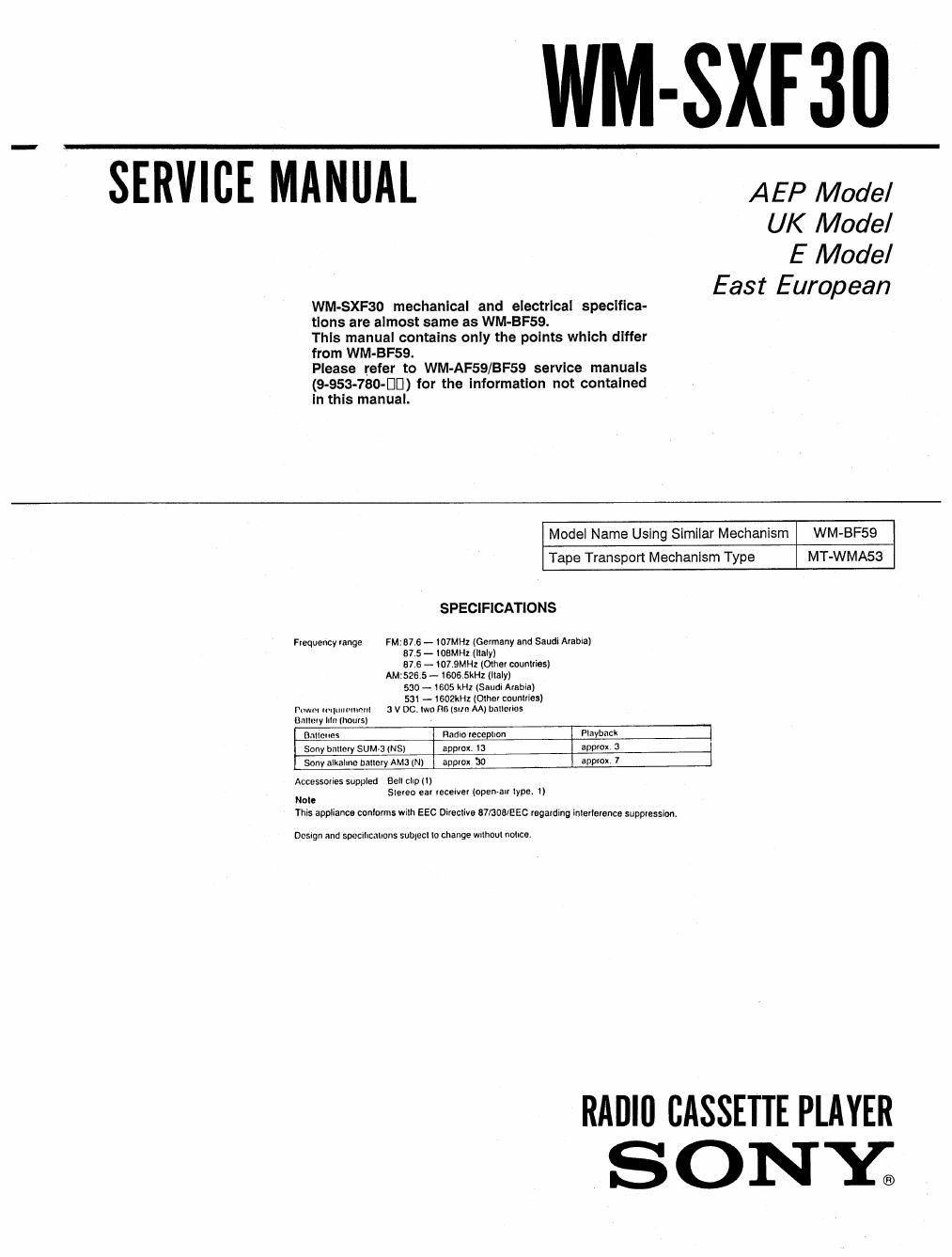 sony wm sfx 30 service manual