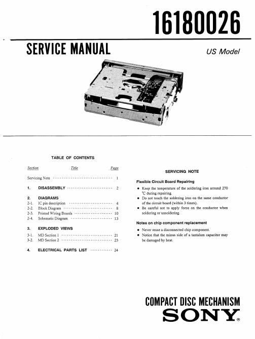sony 16180026 service manual