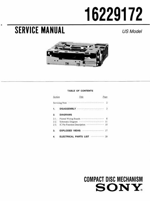 sony 16229172 service manual