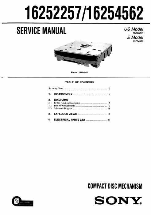 sony 16254562 service manual