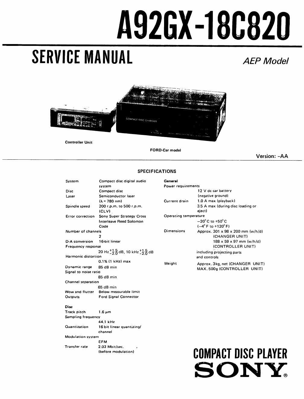 sony a 92 gx 18 c 820 service manual