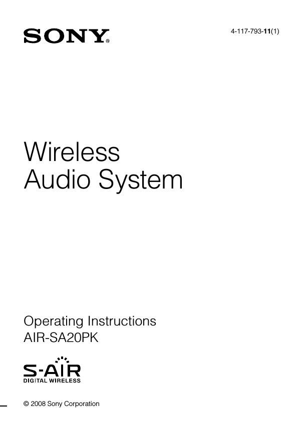 sony airsa 20 pk owners manual