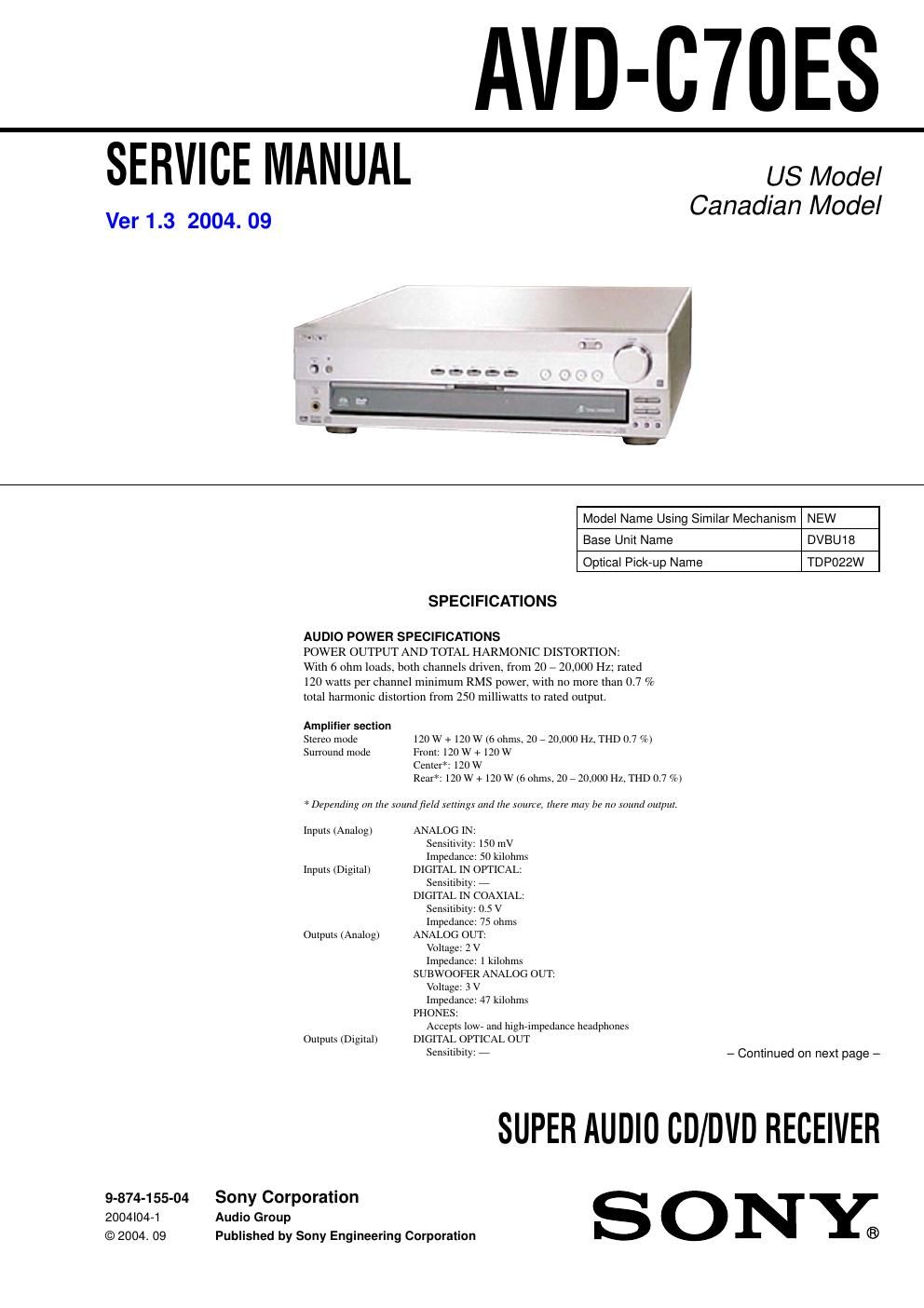 sony avd c 70 es service manual