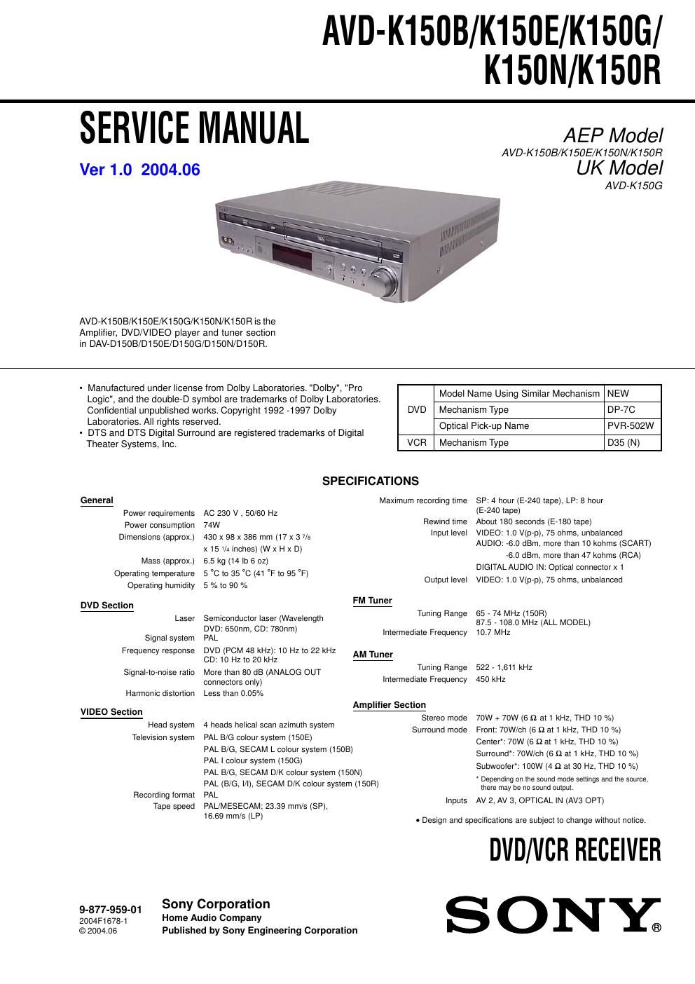 sony avd k 150 b service manual