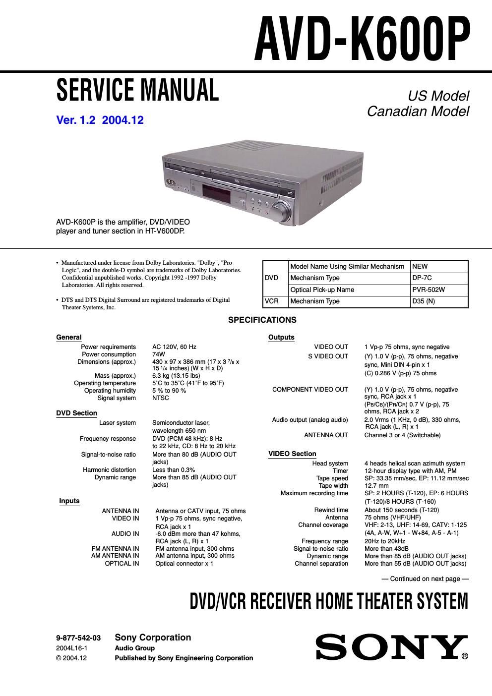 sony avd k 600 p service manual