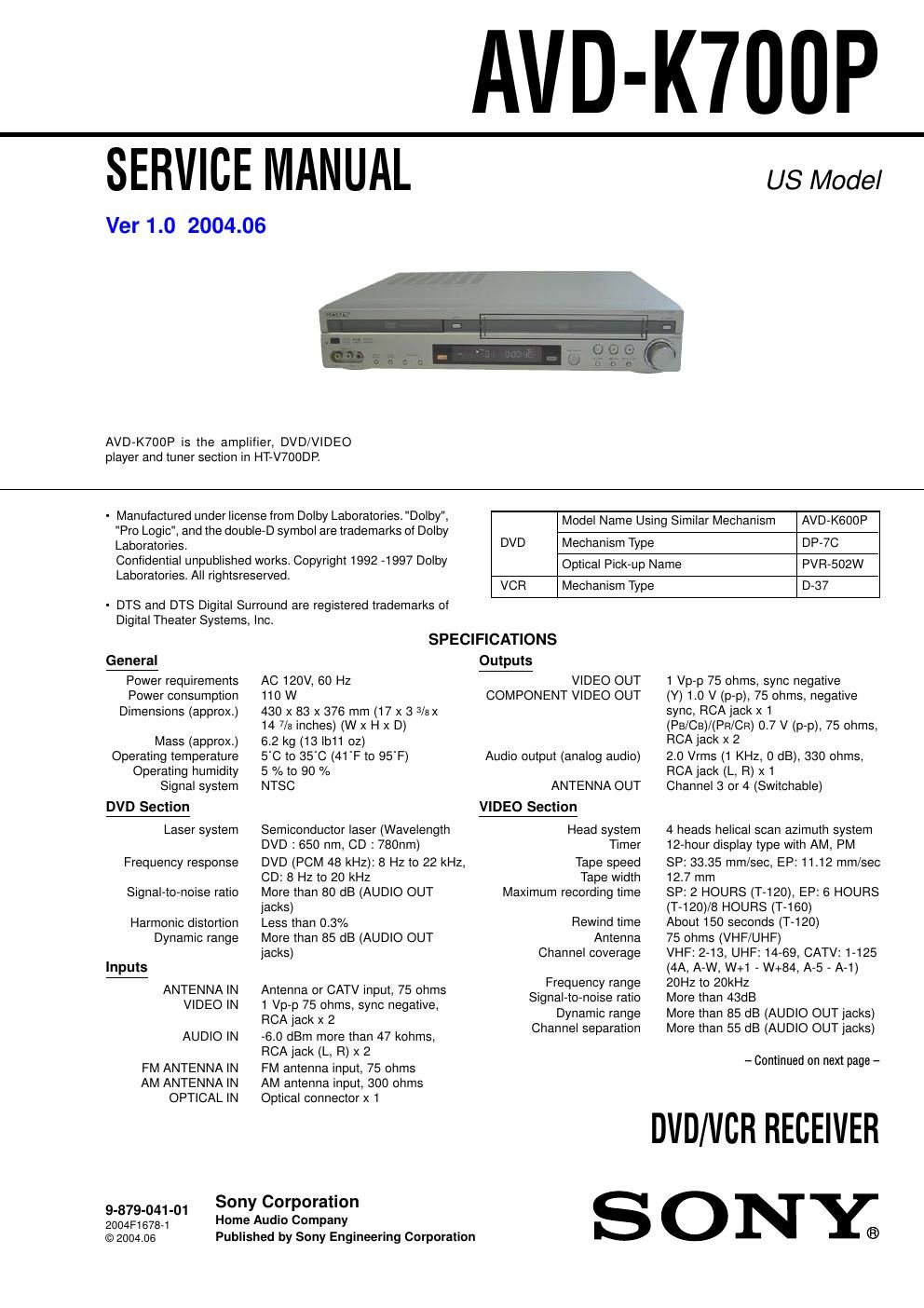 sony avd k 700 p service manual