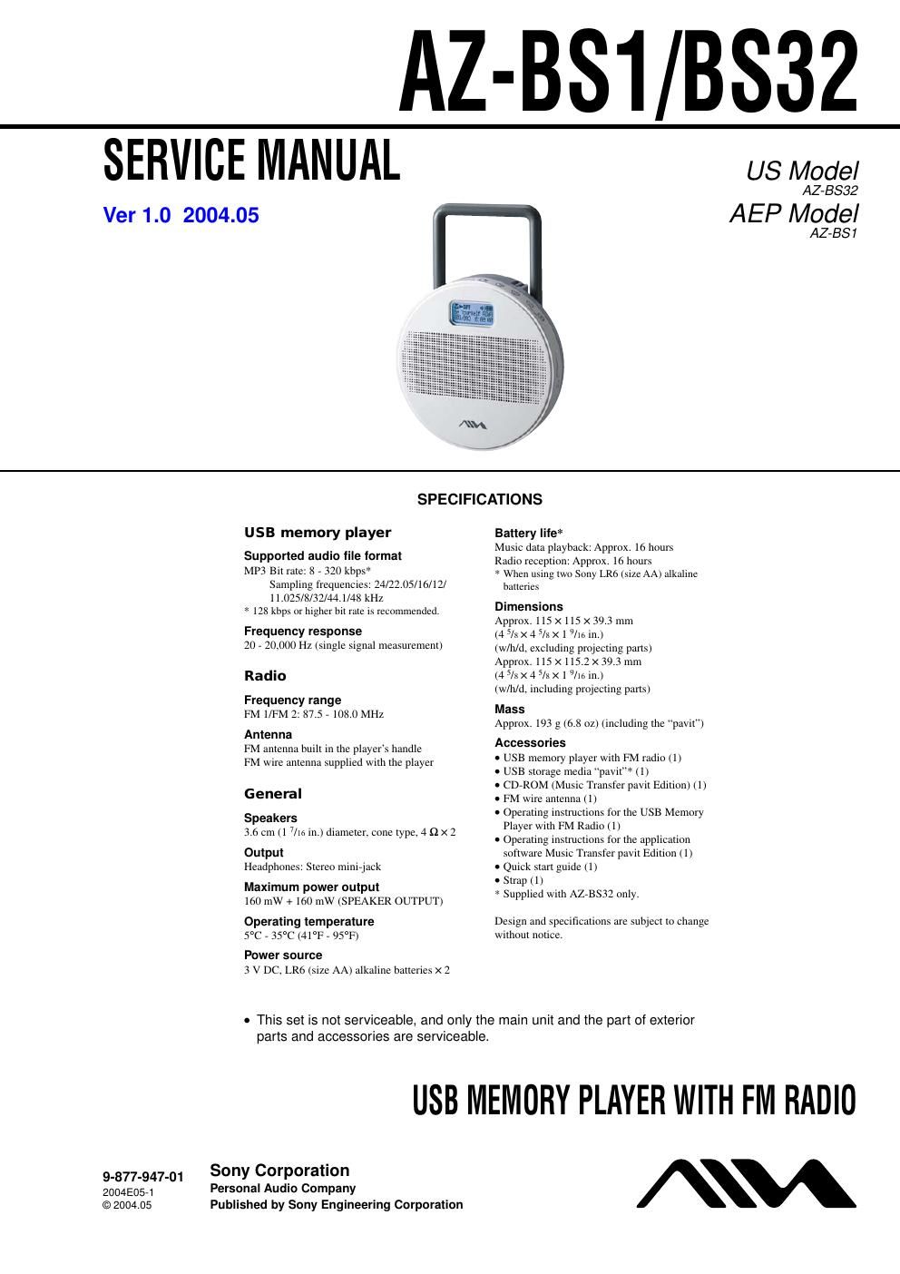 sony az bs 1 service manual