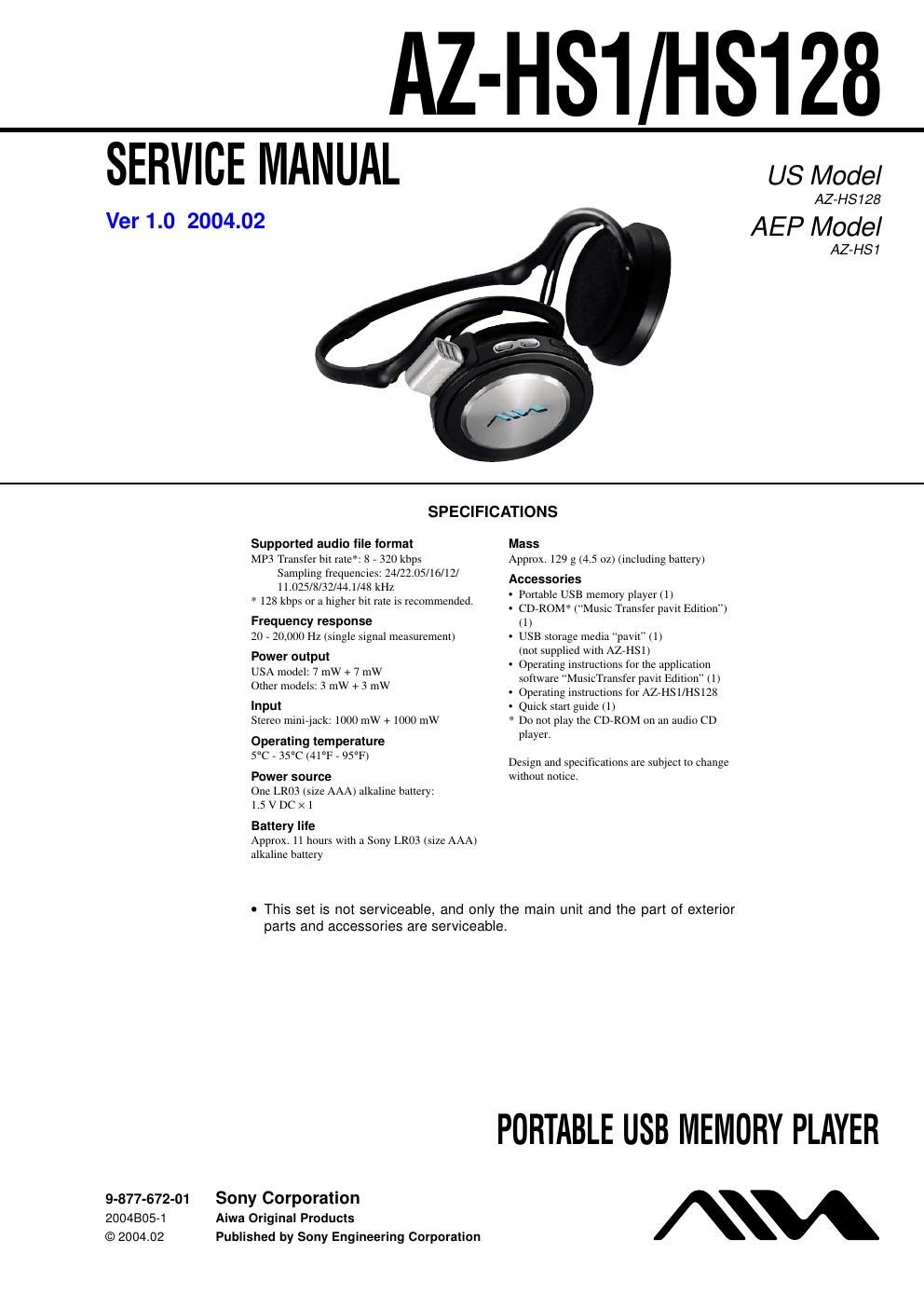 sony az hs 1 service manual