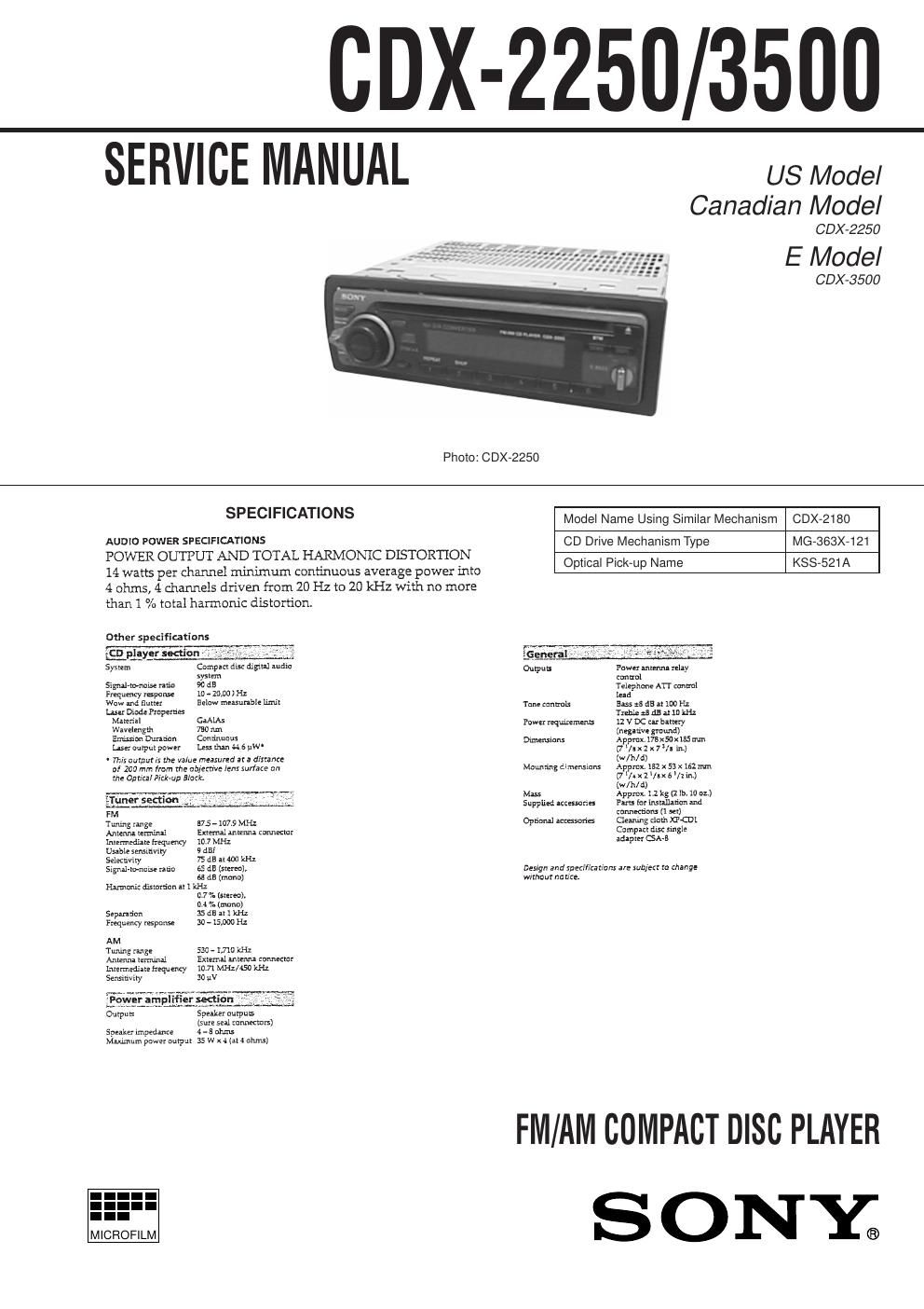 sony car audio cdx 2250 3500 service manual