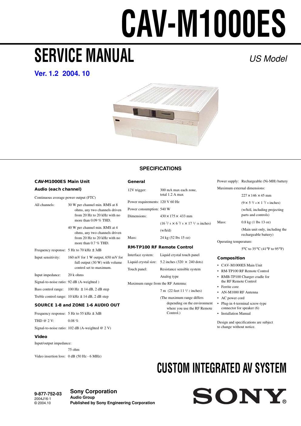 sony cav m 1000 es service manual