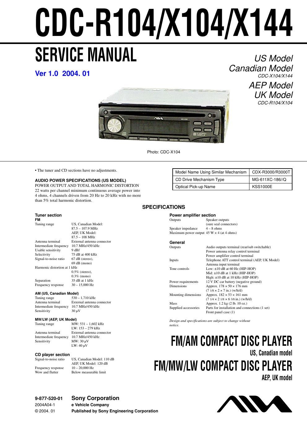 sony cdc r 104 service manual