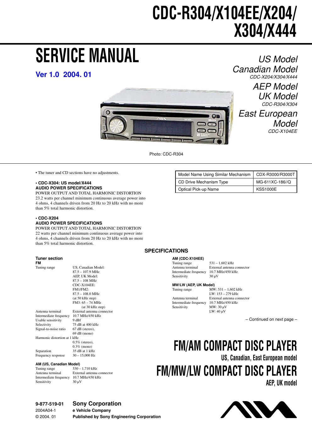 sony cdc x 104 ee service manual