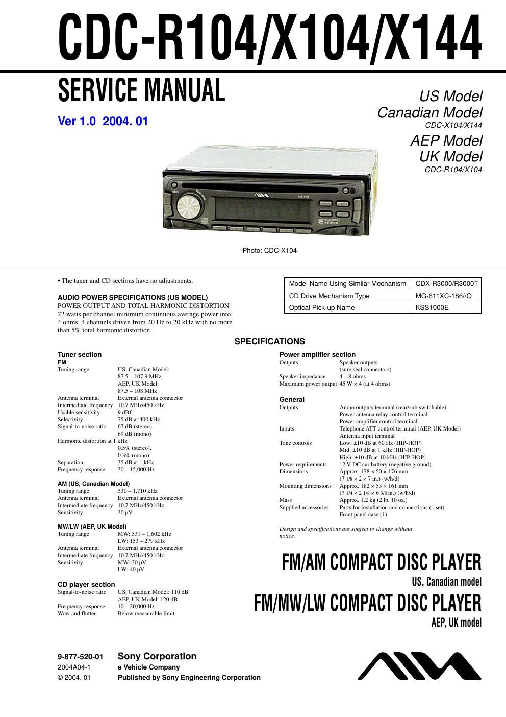 sony cdc x 144 service manual