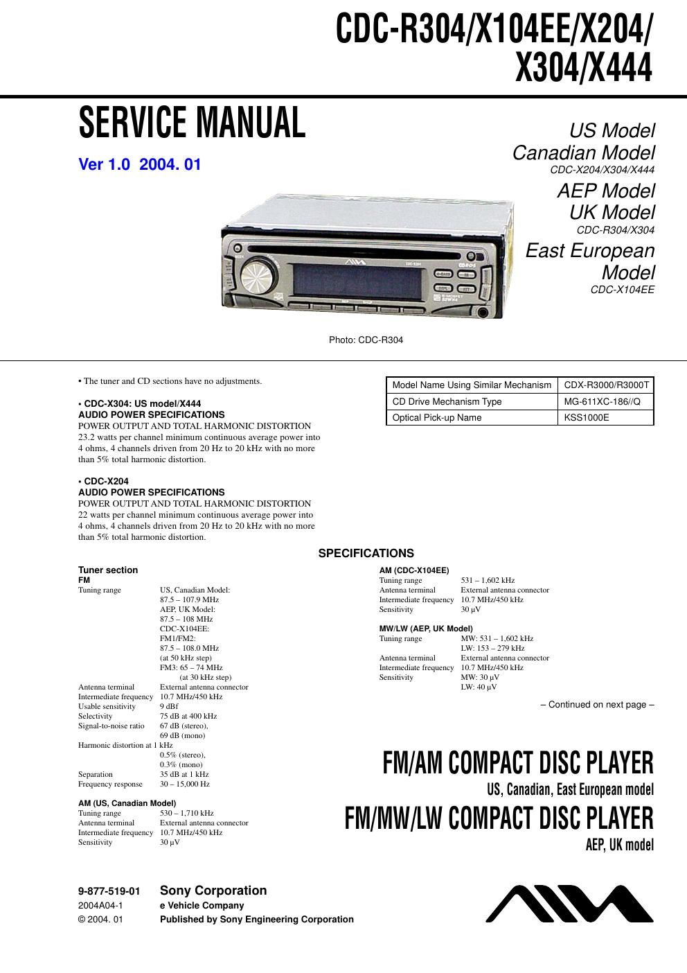 sony cdc x 204 service manual
