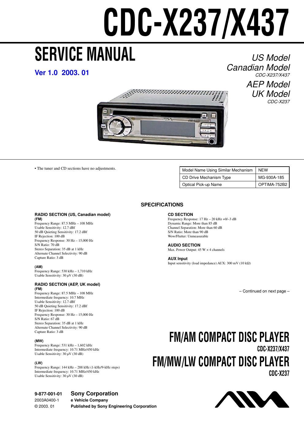 sony cdc x 237 service manual