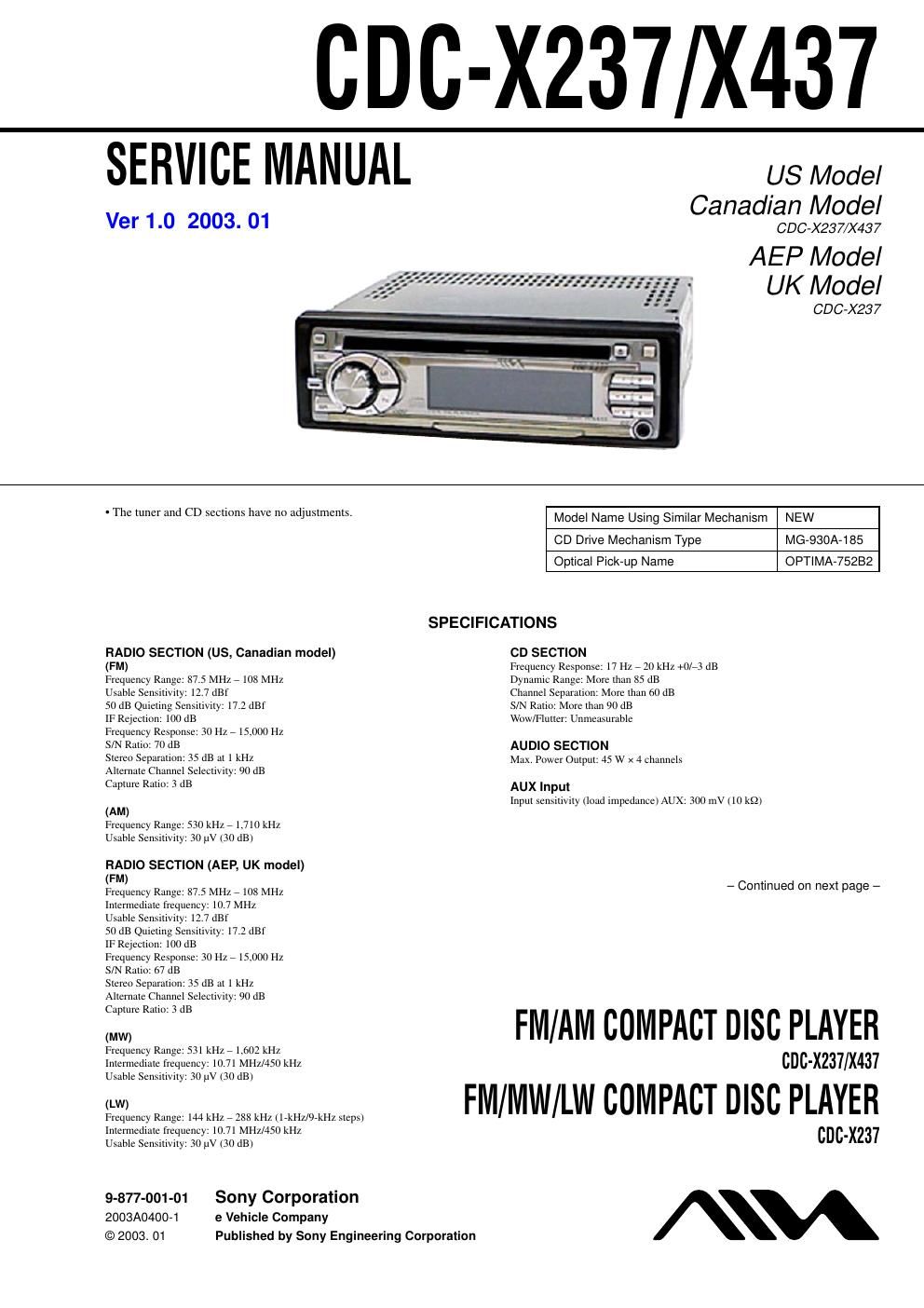 sony cdc x 437 service manual