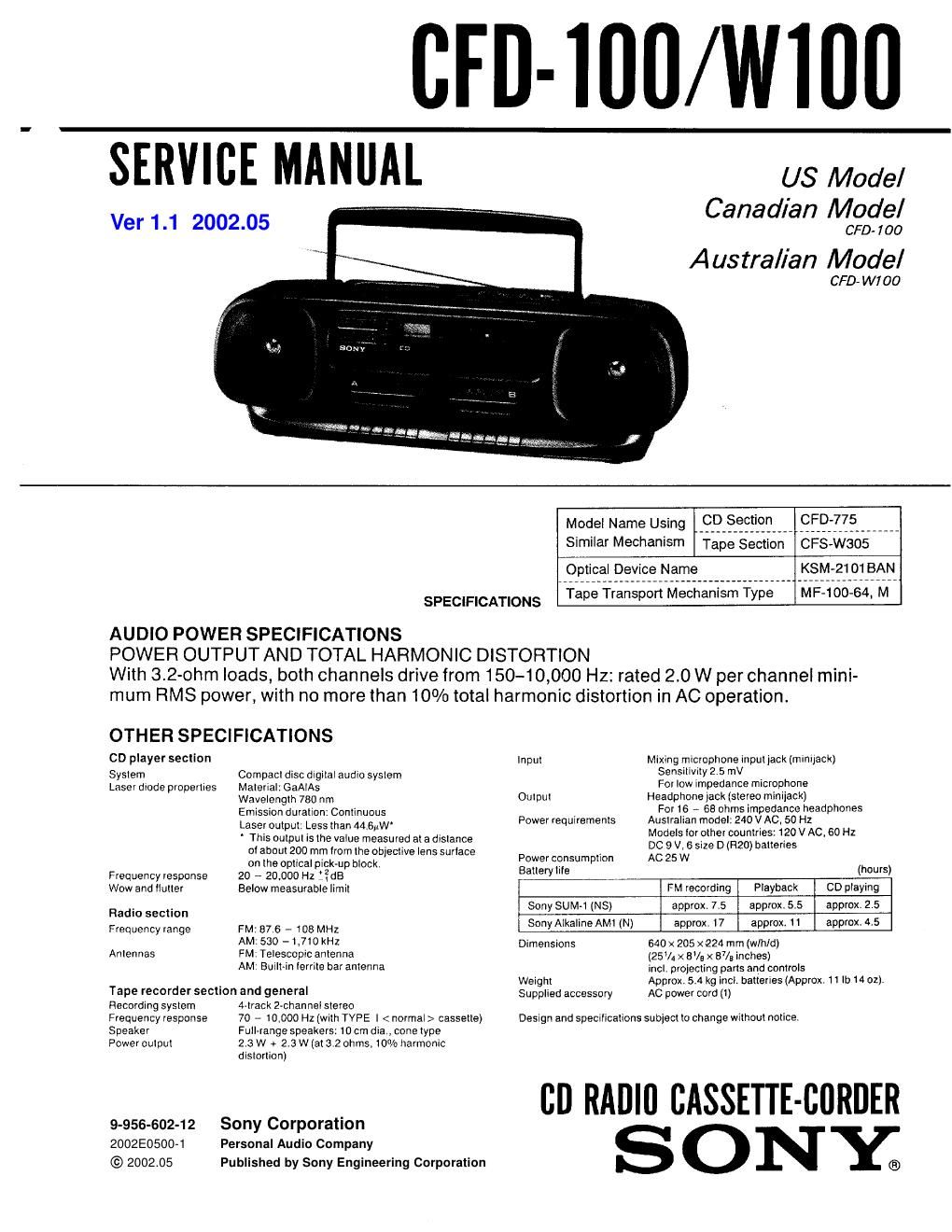 sony cfd 100 service manual