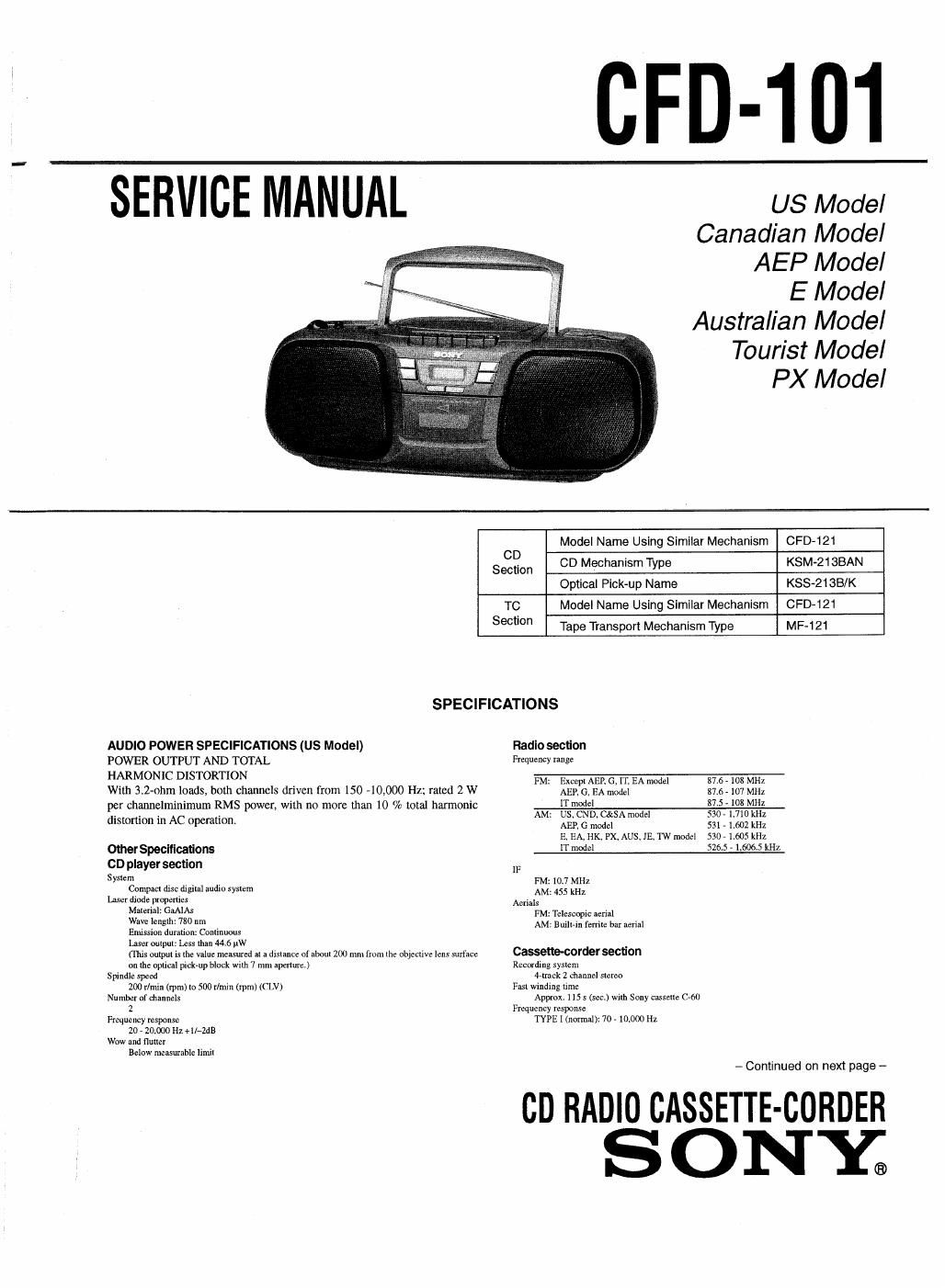 sony cfd 101 service manual