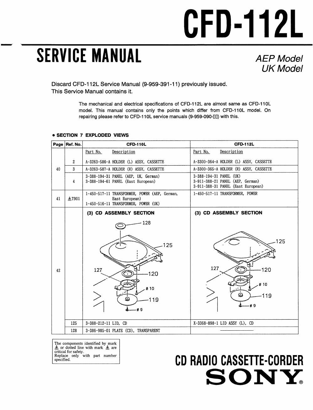 sony cfd 112 l service manual