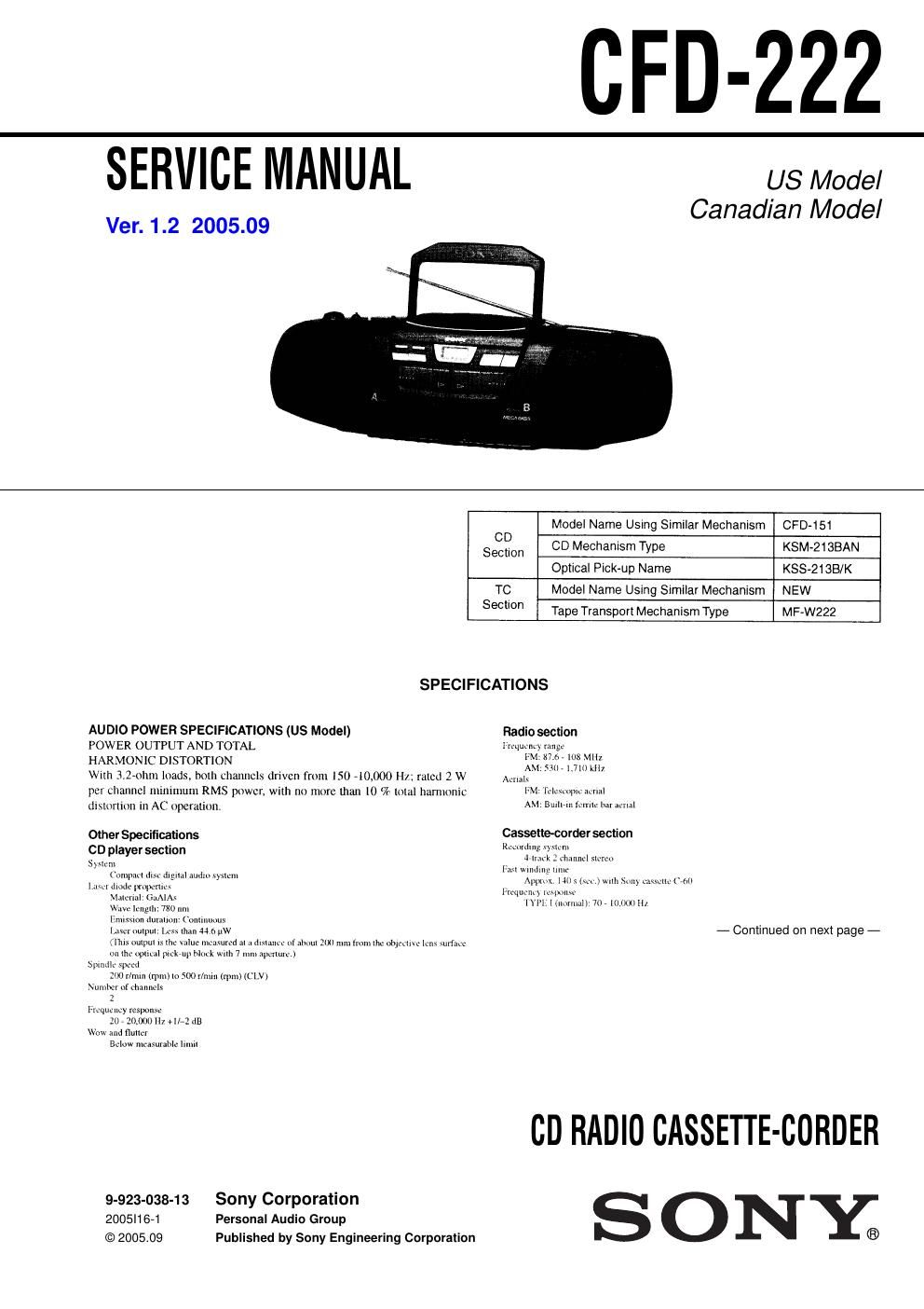 sony cfd 222 service manual