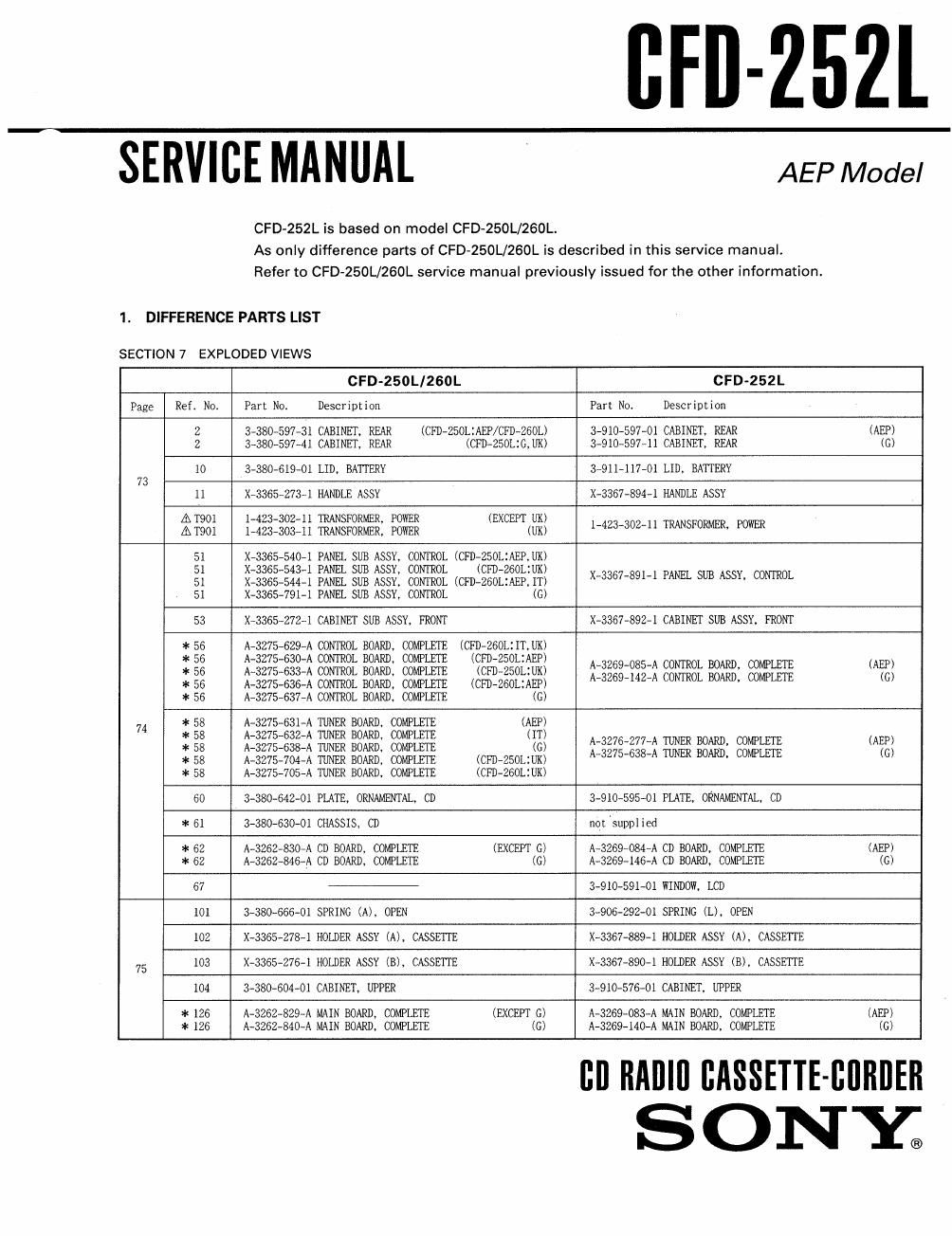 sony cfd 252 l service manual