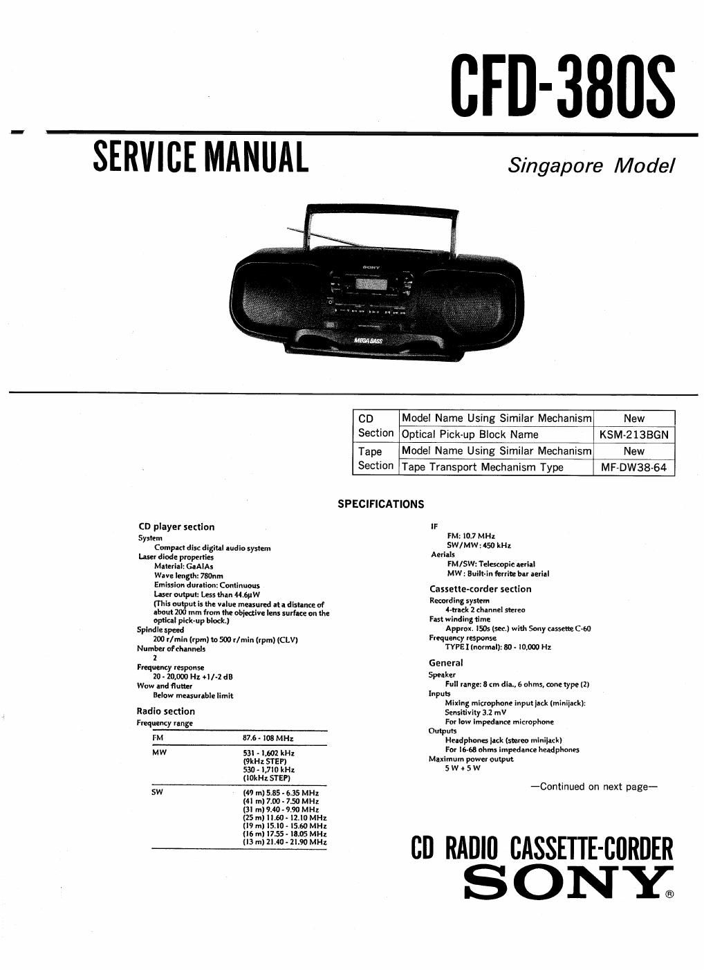 sony cfd 380 s service manual