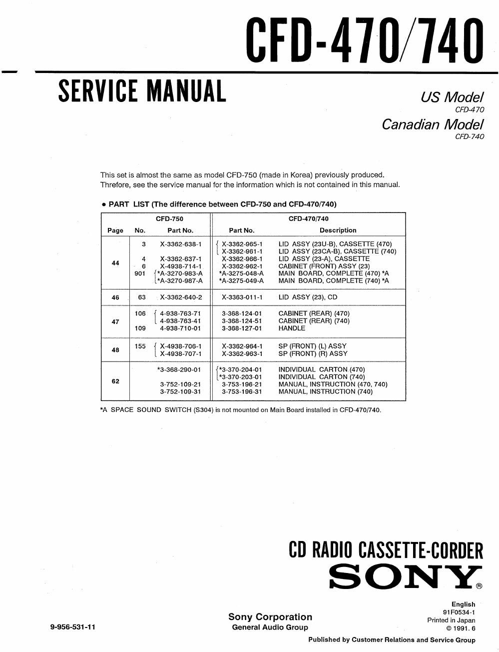 sony cfd 470 service manual