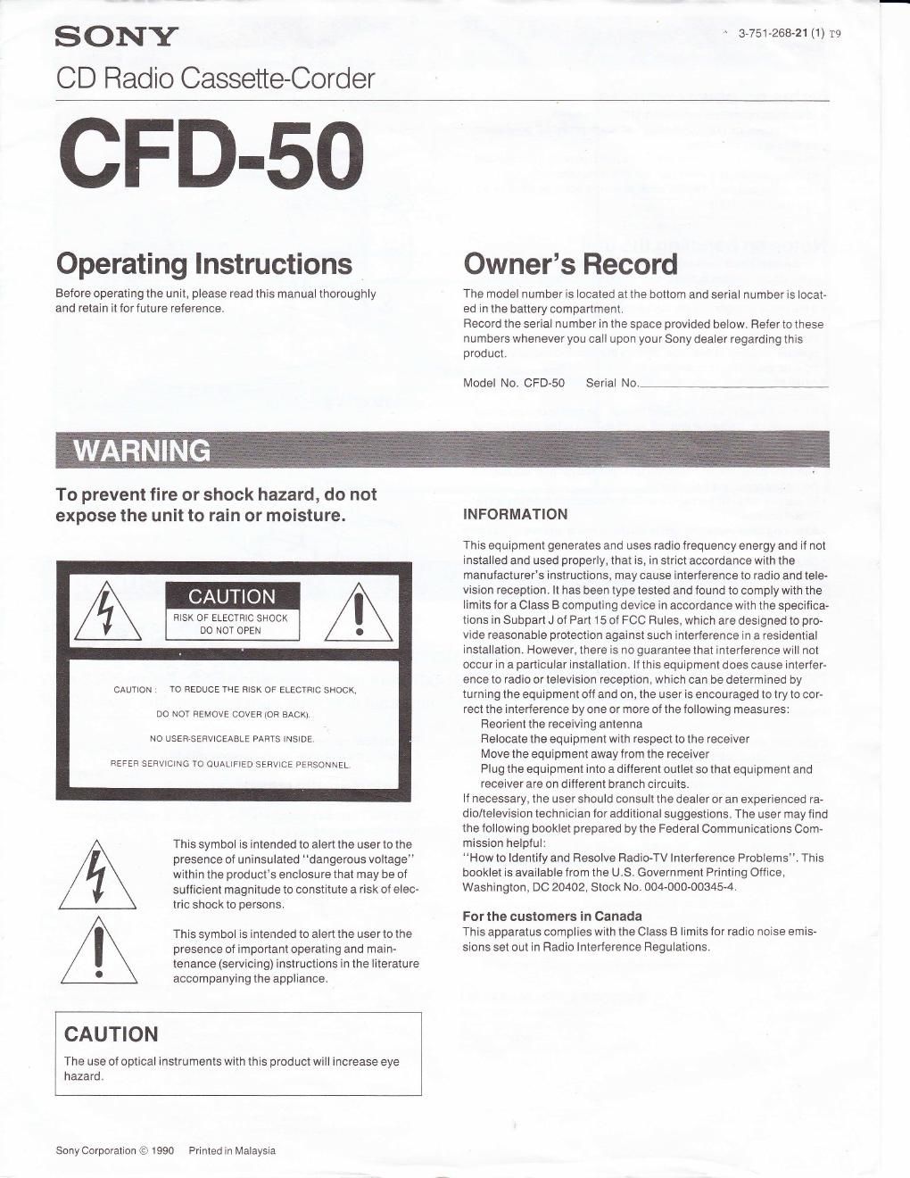 sony cfd 50 owners manual